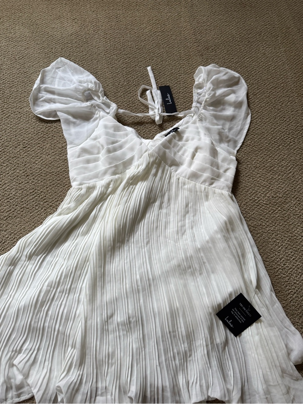 Lulu's White Chiffon Tie-Strap Mini Dress size large